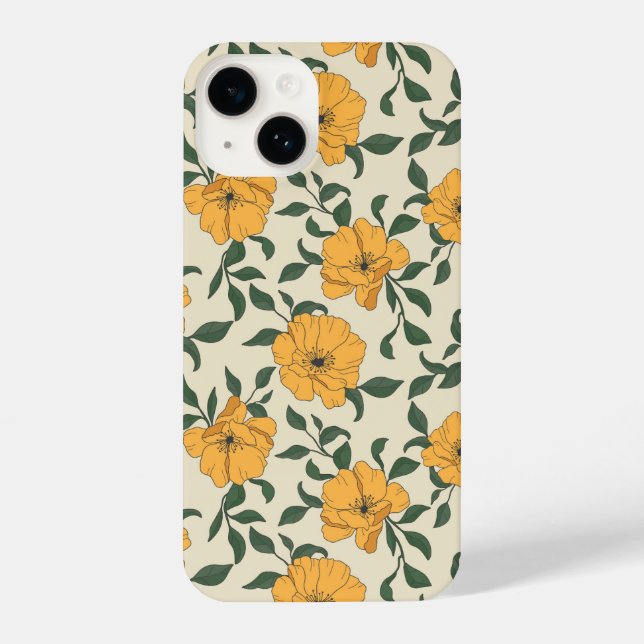 Orange Poppy Blume Pattern iPhone 14 Hülle (Rückseite)