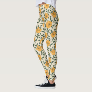 Orange Poppy Blume Pattern Leggings