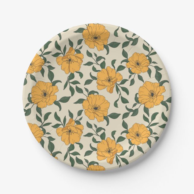 Orange Poppy Blume Pattern Pappteller (Vorderseite)