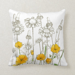 Orange Poppy Blume Pflanze Zeichnend Kissen