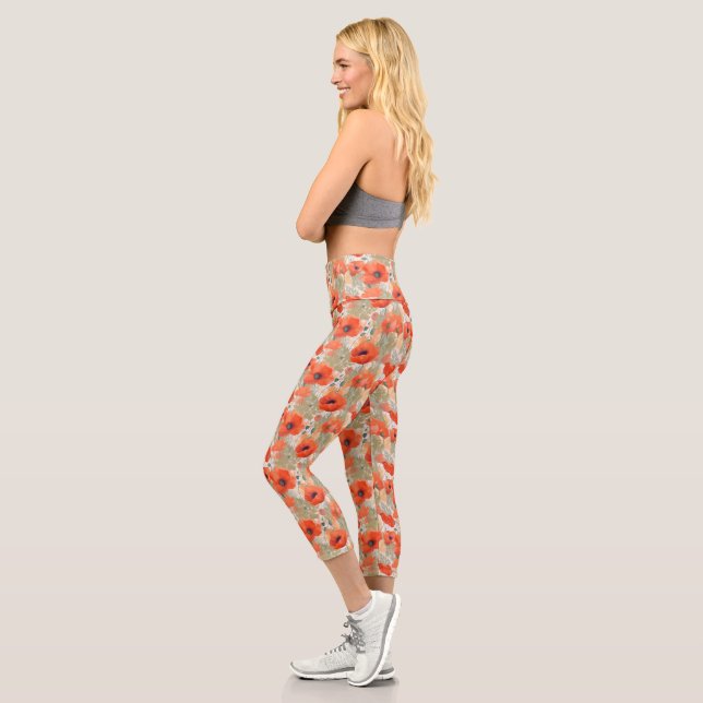 Orange Poppy Meadow Capri Leggings (Links)