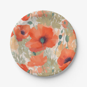 Orange Poppy Meadow Pappteller