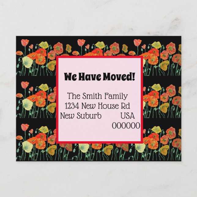Orange Poppy neue Adresse Postkarte, wir bewegen u Postkarte (Vorderseite)