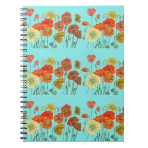 Orange Poppy Poppies Floral Blume Aqua Notebook Notizblock