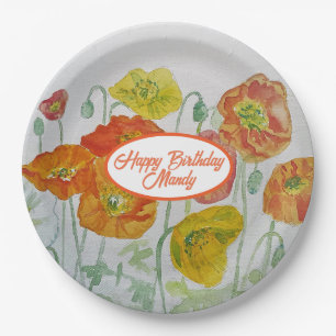 Orange Poppy Rose Blume Muster Party Platine Pappteller