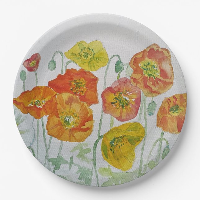 Orange Poppy Rose Blume Musterpapier Party Plättch Pappteller (Vorderseite)