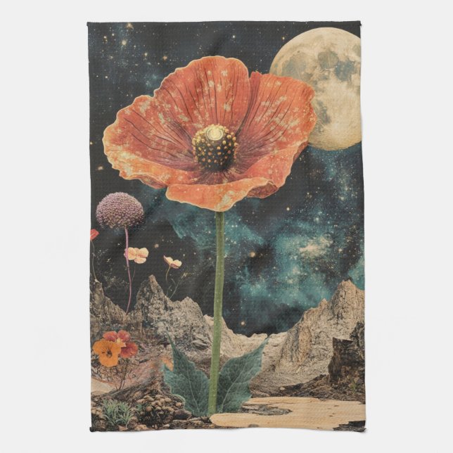 Orange Poppy Under Moonlight Geschirrtuch (Vertikal)