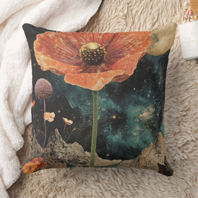 Orange Poppy Under Moonlight Kissen (Decke)