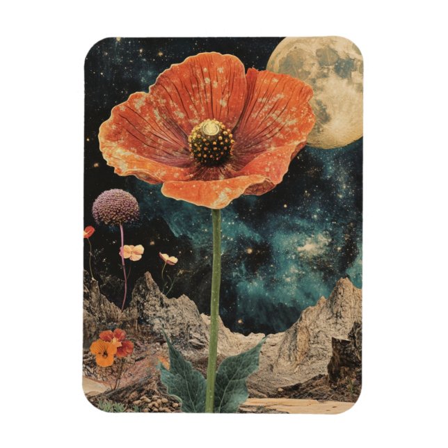 Orange Poppy Under Moonlight Magnet (Vertikal)
