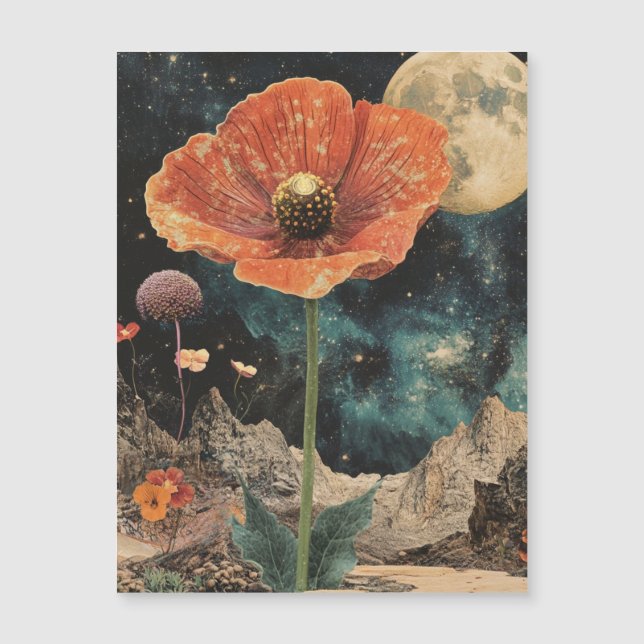 Orange Poppy Under Moonlight Magnetkarte (Vorderseite)