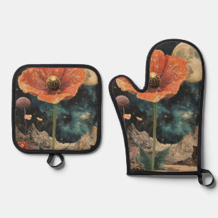 Orange Poppy Under Moonlight Ofenhandschuh & Topflappen-Set