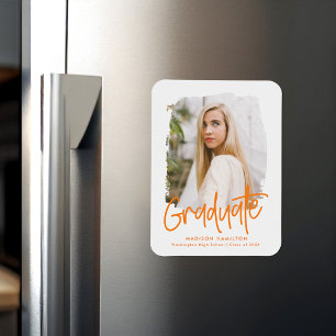 Orange   Preppy Script Foto Abschluss Magnet