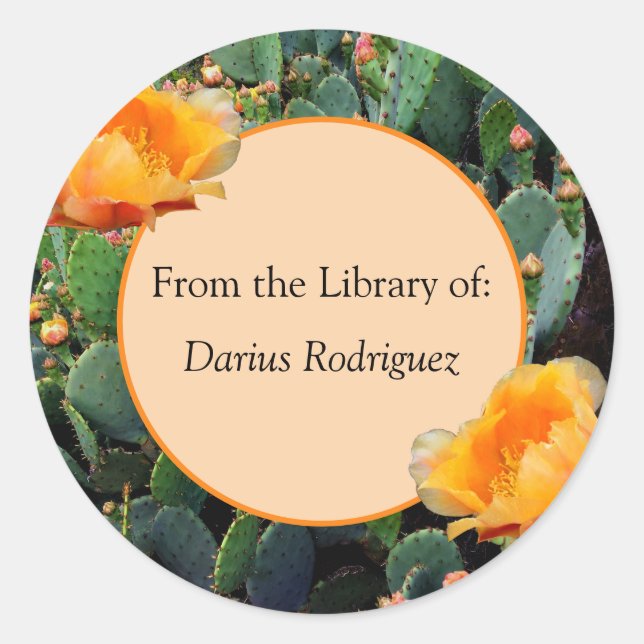Orange Prickly Pear Cactus Design Buchzeichen Runder Aufkleber (Vorderseite)
