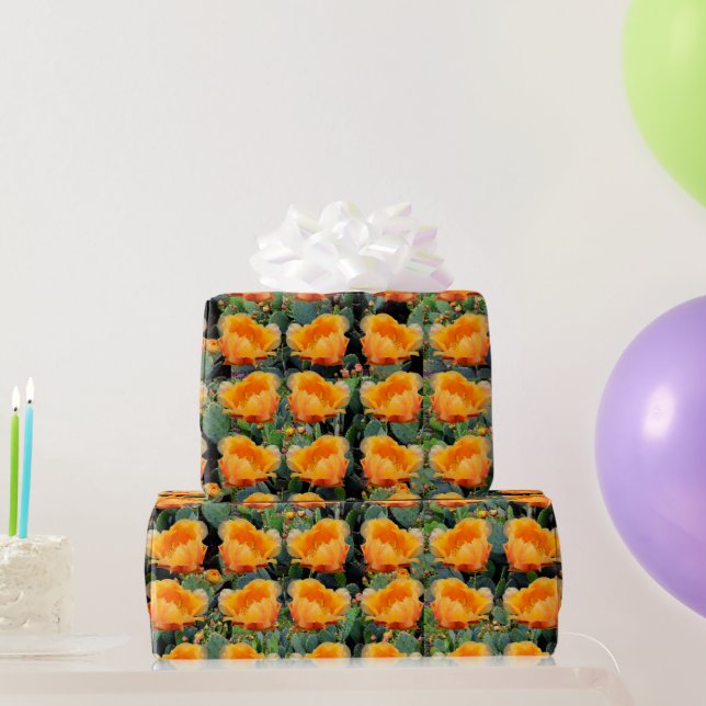 Orange Prickly Pear Opuntia Blume Design Geschenkpapier (Partygeschenke)