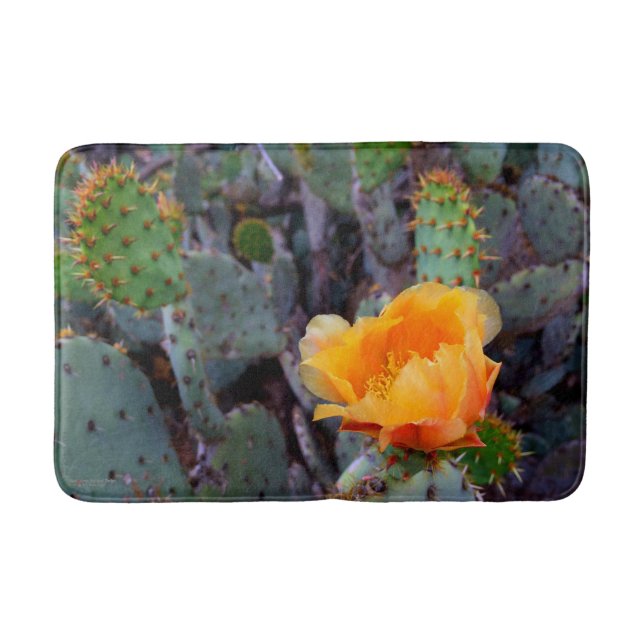Orange Prickly Pear Opuntia Cactus Blume Foto Badematte (Vorderseite)