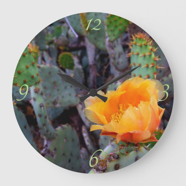 Orange Prickly Pear Opuntia Cactus Blume Foto Große Wanduhr (Vorderseite)