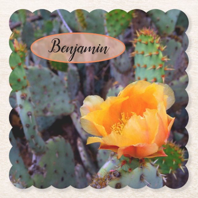 Orange Prickly Pear Opuntia Cactus Blume Foto Untersetzer (Vorderseite)