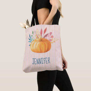 Orange Pumpkin auf rosa und goldene Streifen Custo Tasche