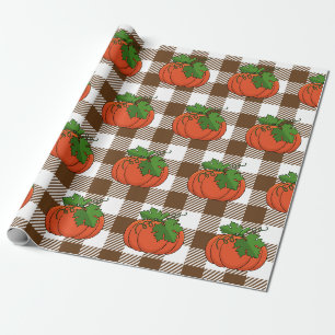 Orange Pumpkin auf weißbraunes, kariertes Muster Geschenkpapier