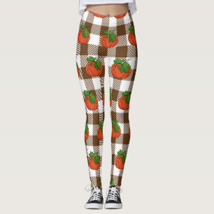 Orange Pumpkin auf weißbraunes, kariertes Muster Leggings