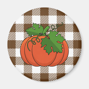 Orange Pumpkin auf weißbraunes, kariertes Muster Magnet