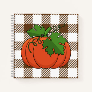 Orange Pumpkin auf weißbraunes, kariertes Muster Notizbuch