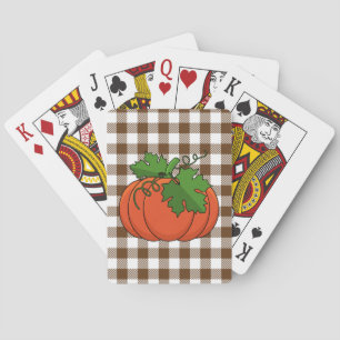 Orange Pumpkin auf weißbraunes, kariertes Muster Spielkarten