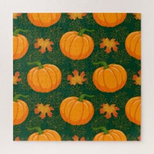 Orange Pumpkin Autumn Leaves Muster