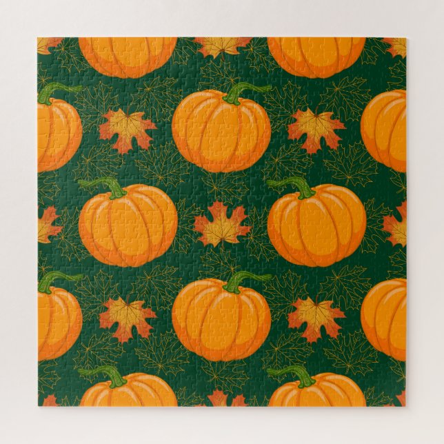 Orange Pumpkin Autumn Leaves Muster (Vertikal)