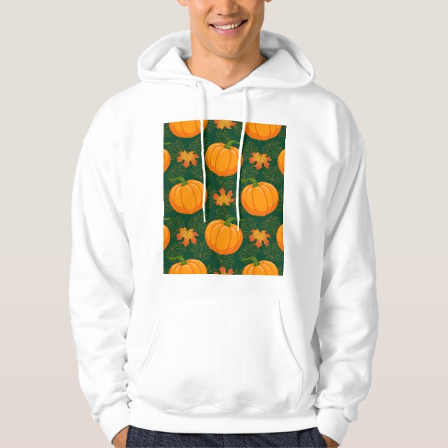 Orange Pumpkin Autumn Leaves Muster Hoodie (Vorderseite)