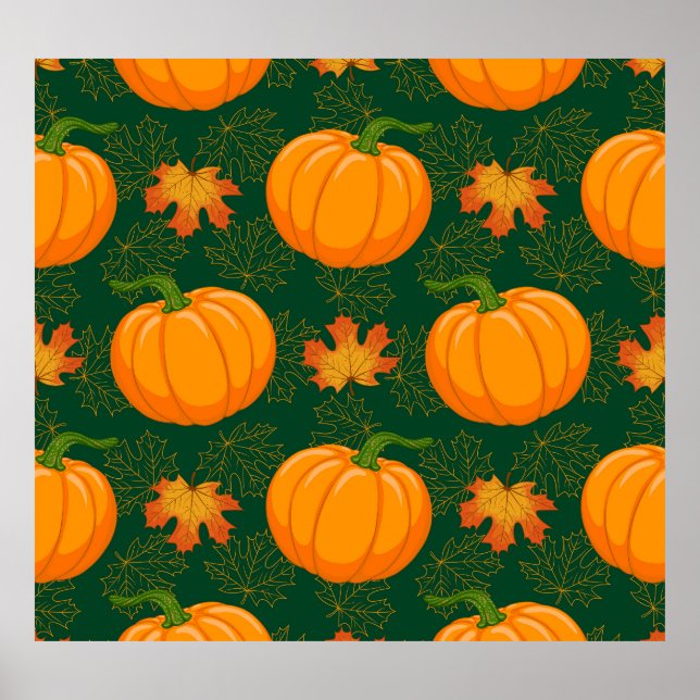 Orange Pumpkin Autumn Leaves Muster Poster (Vorne)