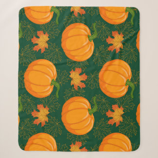 Orange Pumpkin Autumn Leaves Muster Sherpadecke
