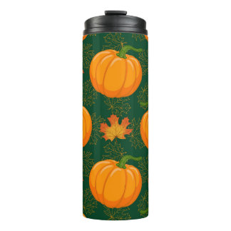 Orange Pumpkin Autumn Leaves Muster Thermosbecher