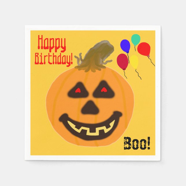 Orange Pumpkin Birthday Balloons lächeln Serviette (Vorderseite)