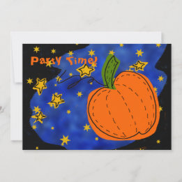 Orange Pumpkin Blue Starry Night Gold Stars Einladung