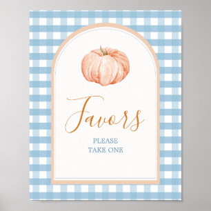 Orange Pumpkin Boho Blue Gingham Favors Sign Poster