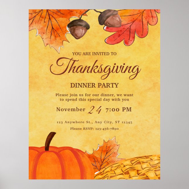 Orange Pumpkin Erntedank Dinner Party Printable Poster (Vorne)