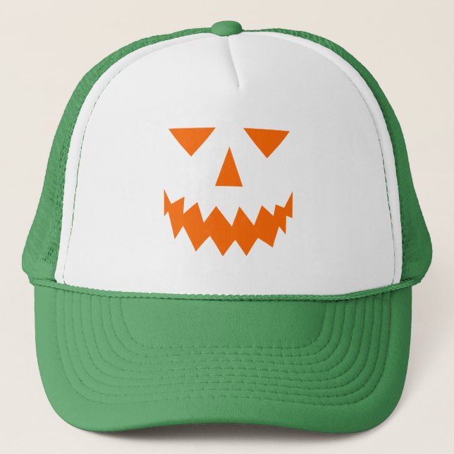 Orange Pumpkin Face Trucker Hat Truckerkappe (Vorderseite)
