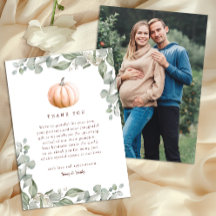 Orange Pumpkin Fall Baby Shower Thank You Card