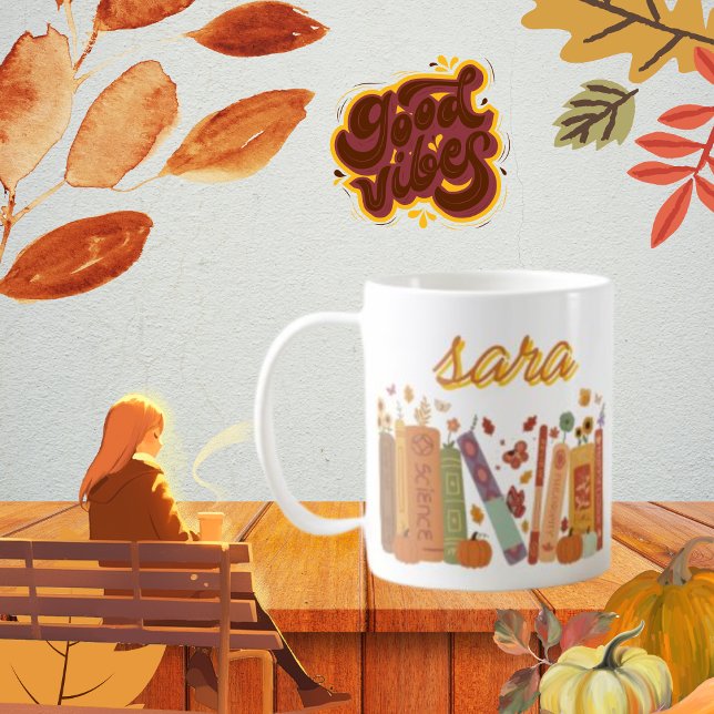 Orange Pumpkin Floral Herbst Wight Classic Kaffeetasse (Bookish Orange Pumpkin Floral Autumn wight Classic Coffee Mug custom name, Pumpkin and Fall Leaves o)