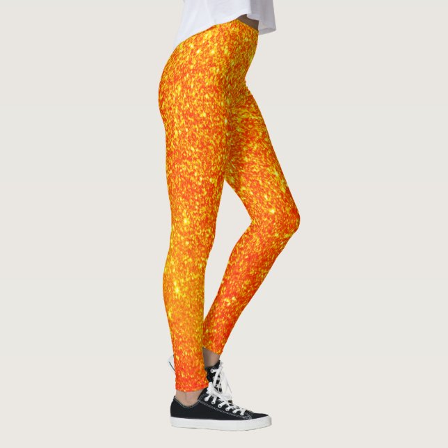 Orange Pumpkin Glitzer Pattern Halloween Leggings (Rechts)