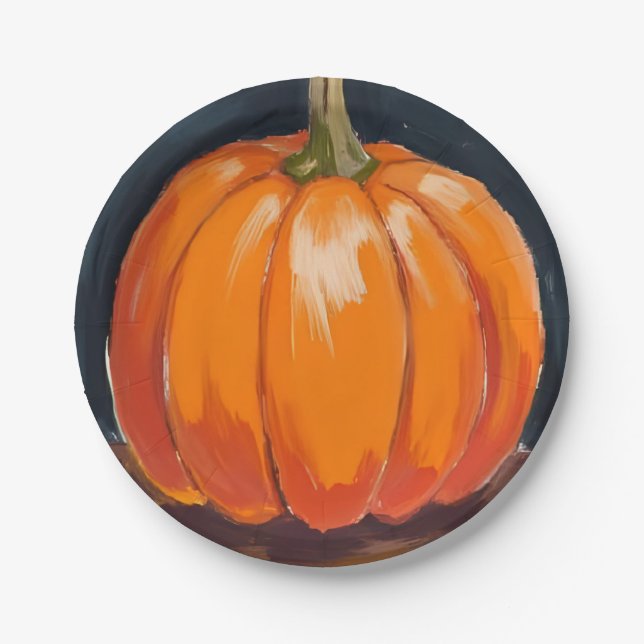 Orange Pumpkin Halloween Erntedank Pappteller (Vorderseite)