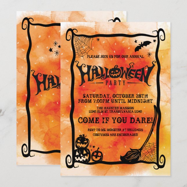 Orange Pumpkin Halloween-Party Einladung (Vorne/Hinten)