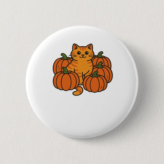 Orange Pumpkin Kitty Cat Magic Oversifizierter T - Button (Vorderseite)