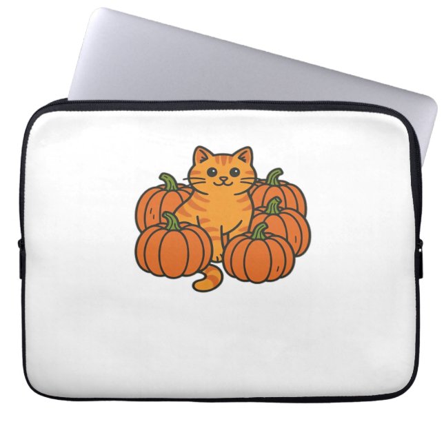 Orange Pumpkin Kitty Cat Magic Oversifizierter T - Laptopschutzhülle (Vorderseite)