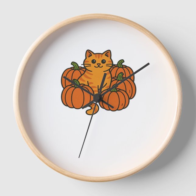 Orange Pumpkin Kitty Cat Magic Oversifizierter T - Uhr (Vorderseite)