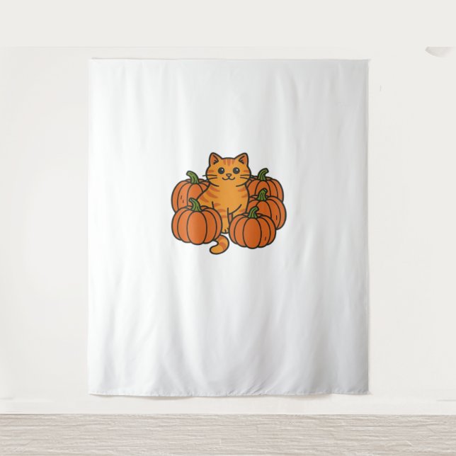 Orange Pumpkin Kitty Cat Magic Oversifizierter T - Wandteppich (Vorderseite)