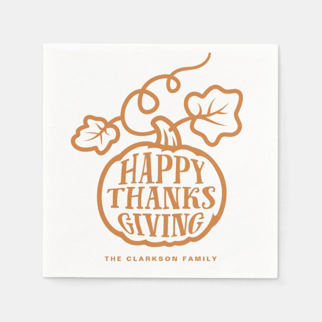 Orange Pumpkin Lettering Happy Thanksgiving Serviette (Vorderseite)
