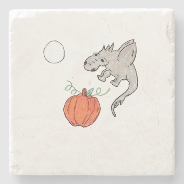 Orange Pumpkin mit Dragon Steinuntersetzer (Vorderseite)