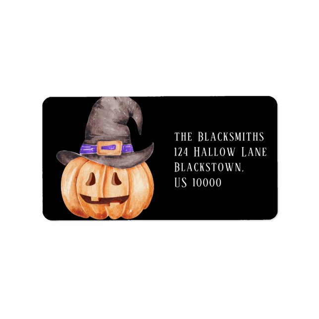Orange Pumpkin mit Hexenhut Halloween-Adresse Adressaufkleber (Vorne)